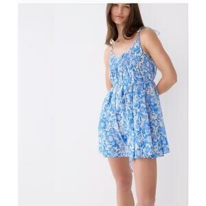 J Crew Blue Floral Halter Cross Back Cotton Voile Cover Up Mini Dress Size Small